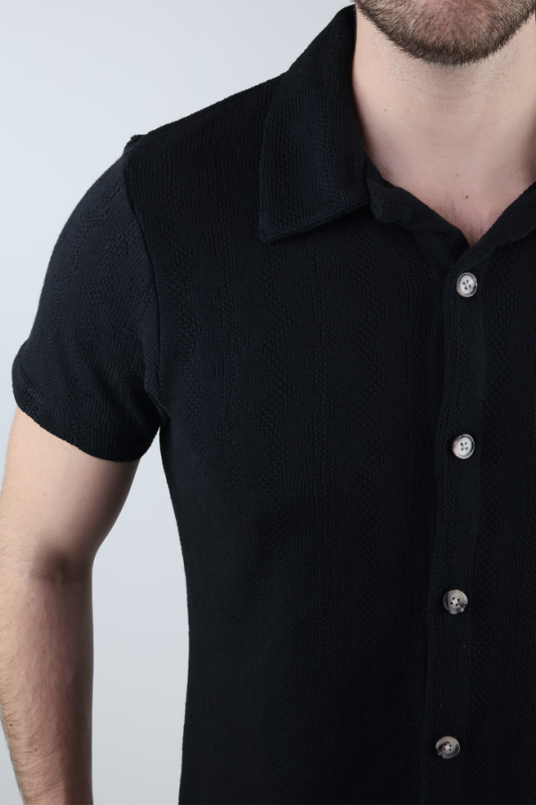 Camisa Negra De Punto Hombre Manga Corta Estilo Casual Cómoda